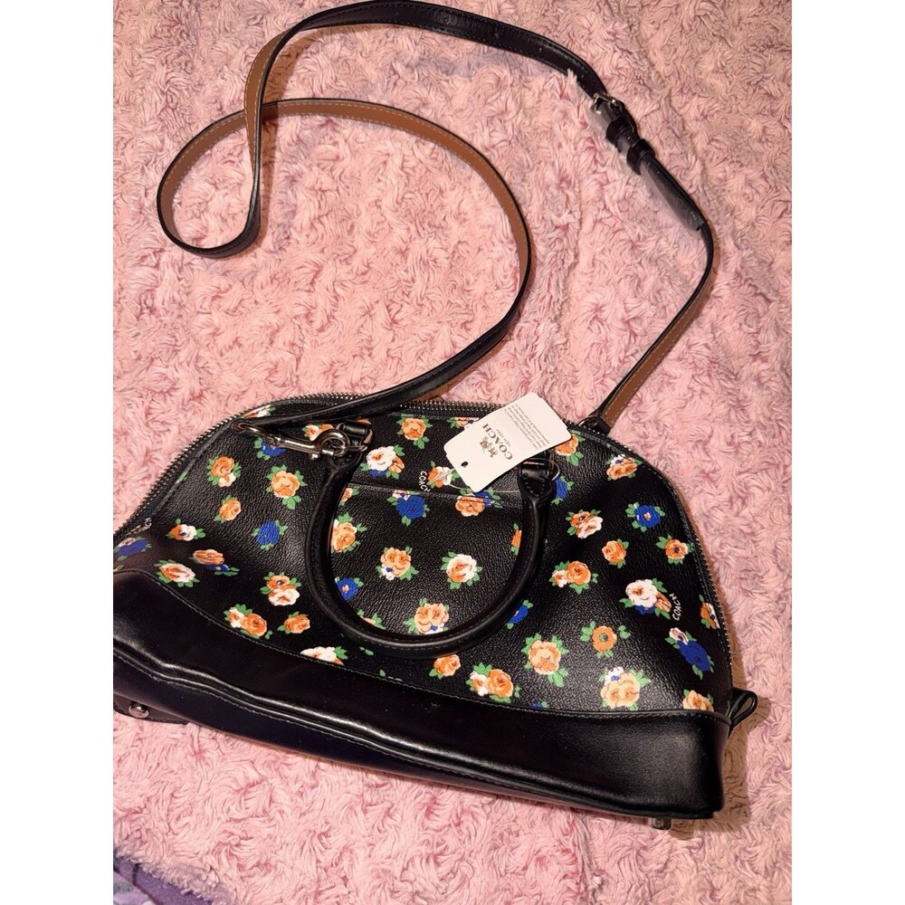 Beautiful COACH Black Floral Handbag Tote Crossbody Bag New